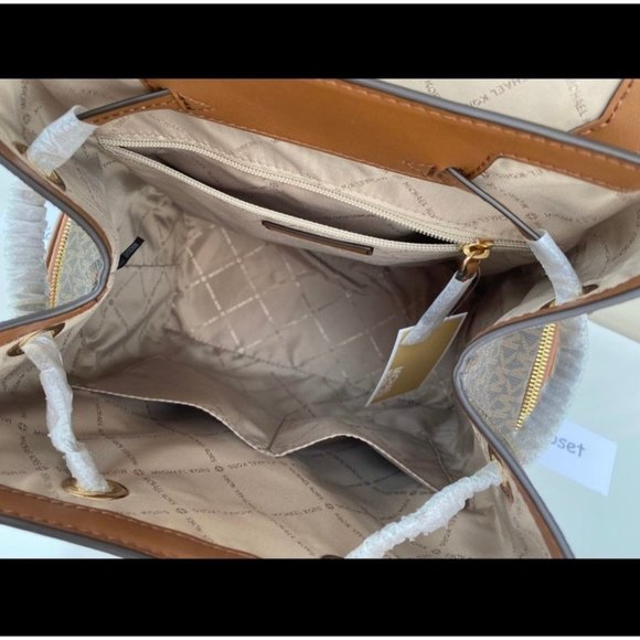 Michael Kors Backpack Jet Set MK Logo Large Chain Backpack Brown - Picture 6 of 11